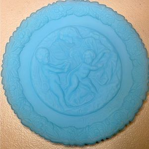 Vintage Fenton Mothers Day Plate 1975 "Taddei Madonna" in Blue Satin ID-17